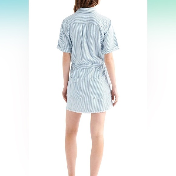 Lucky Brand Womens Button Up Drawstring Dress 3/4 Sleeve in Thackery Stripe M - Picture 3 of 8